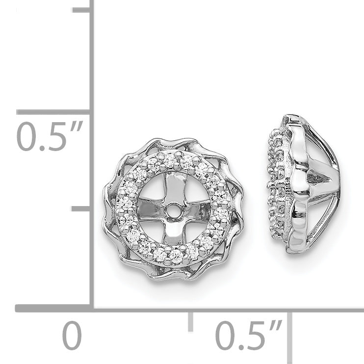 Solid 14k White Gold Twisted Edge Simulated CZ Earring JacKets
