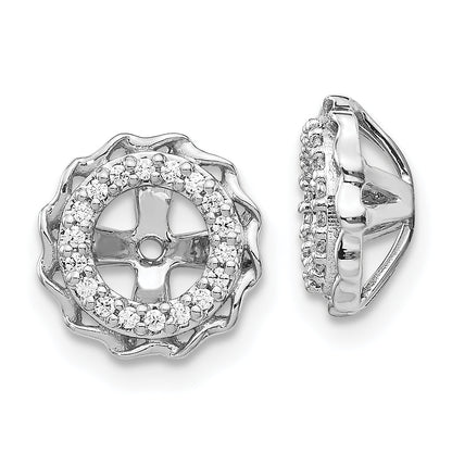 Solid 14k White Gold Twisted Edge Simulated CZ Earring JacKets