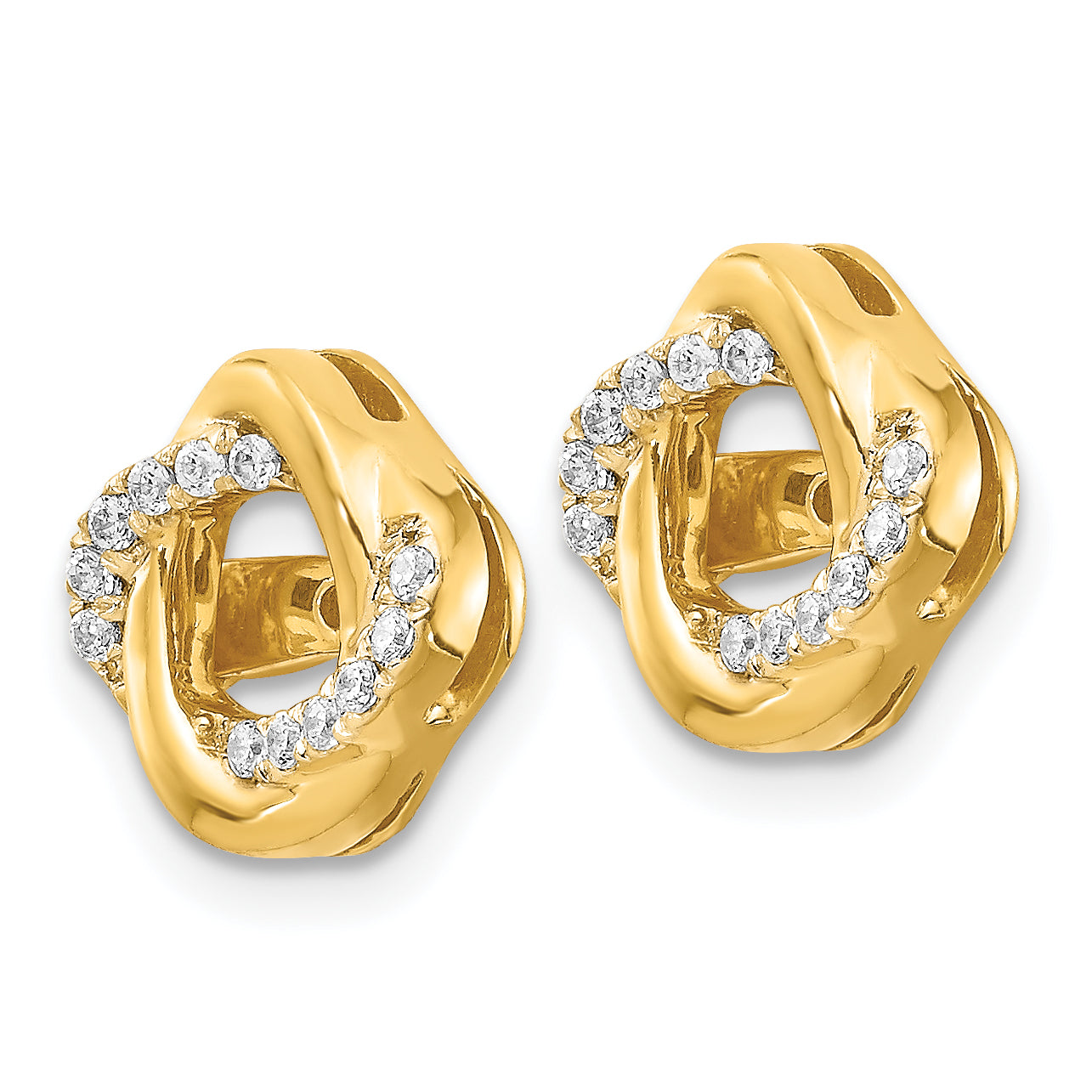 Solid 14k Yellow Gold Twisted Simulated CZ JacKet Earrings