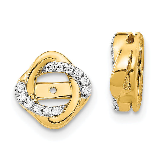 Solid 14k Yellow Gold Twisted Simulated CZ JacKet Earrings
