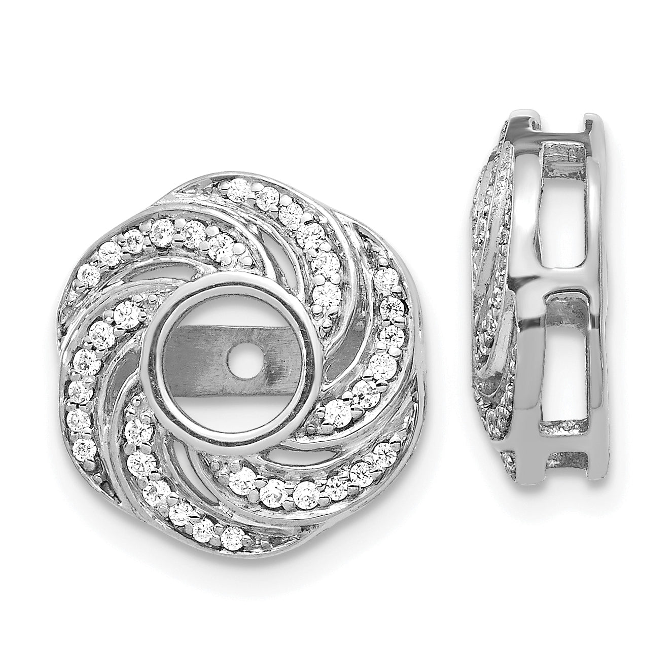 Solid 14k White Gold Swirl Simulated CZ JacKet Earrings