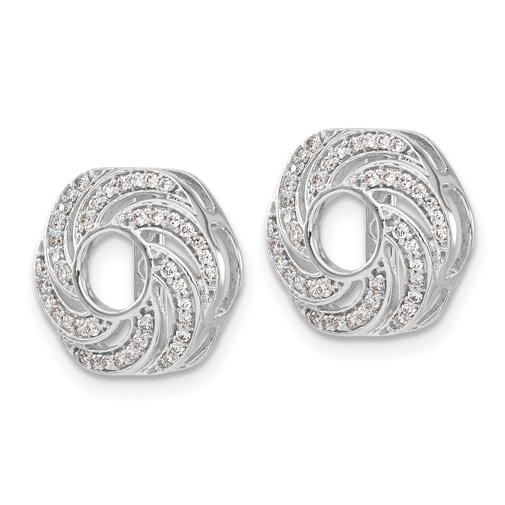 Solid 14k White Gold Swirl Simulated CZ JacKet Earrings