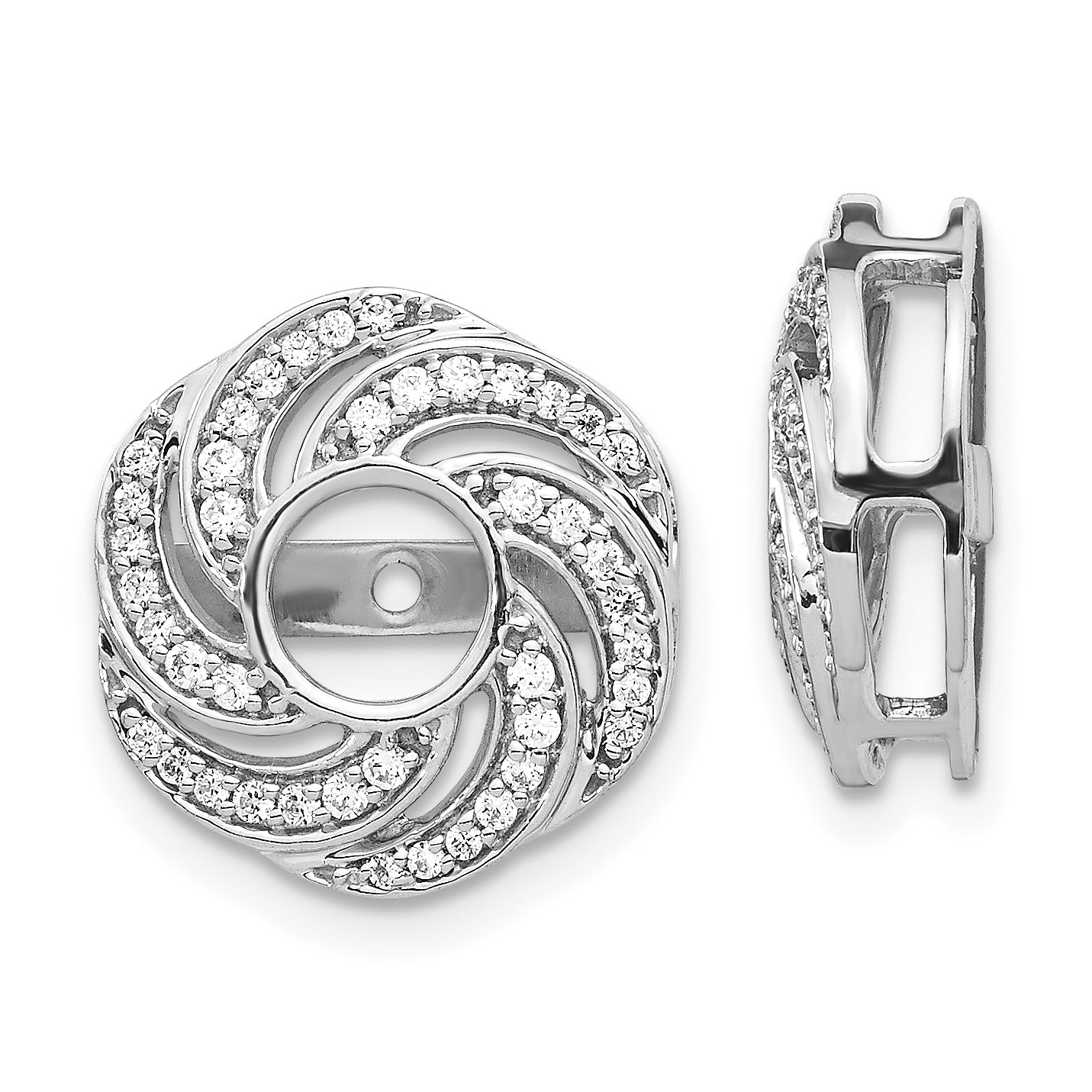 Solid 14k White Gold Swirl Simulated CZ JacKet Earrings