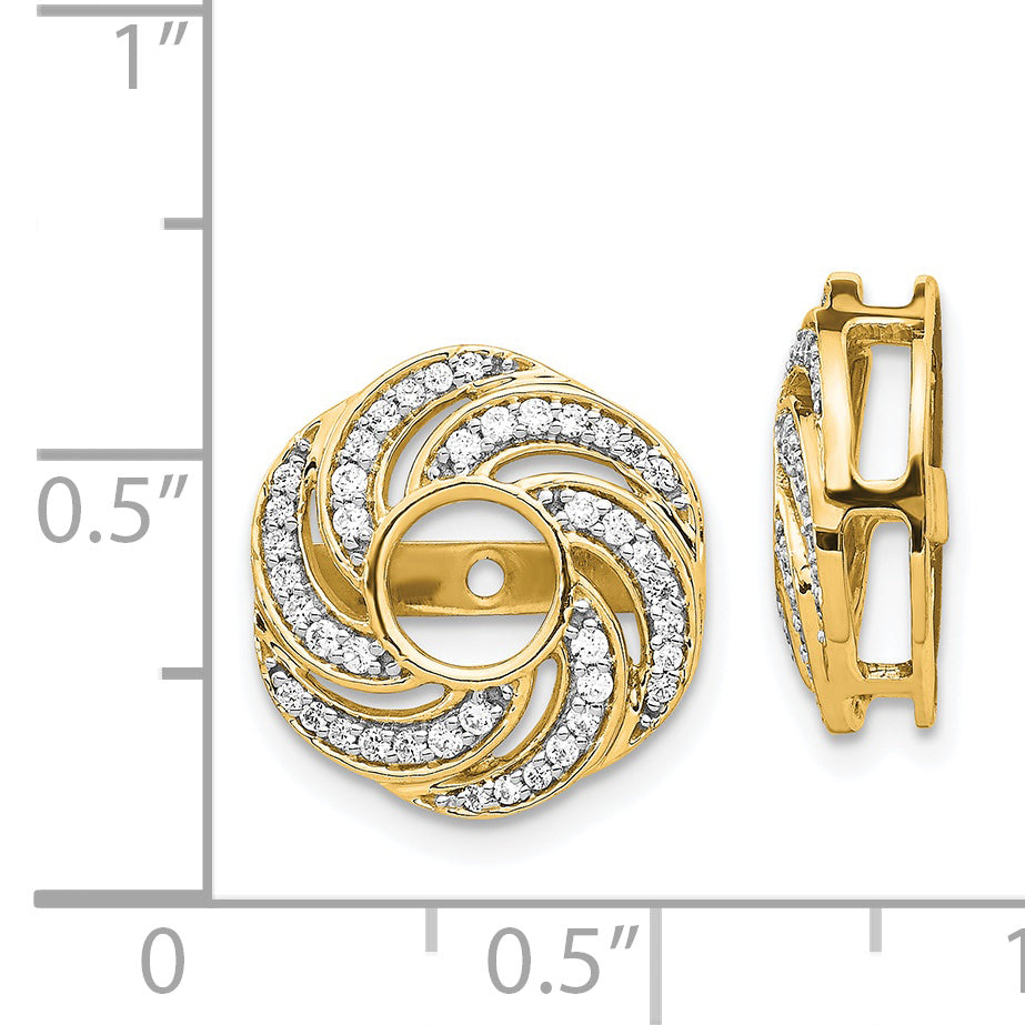 Solid 14k Yellow Gold Swirl Simulated CZ JacKet Earrings