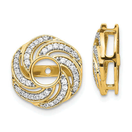 Solid 14k Yellow Gold Swirl Simulated CZ JacKet Earrings