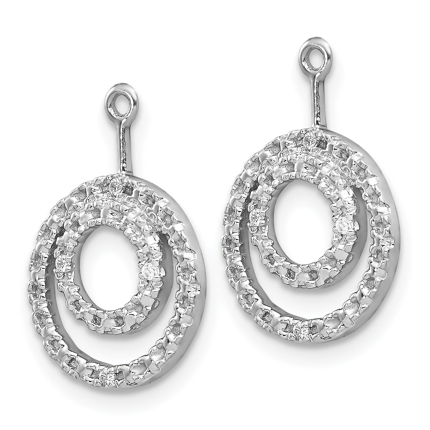 Solid 14k White Gold Double Circle Simulated CZ Earring JacKets