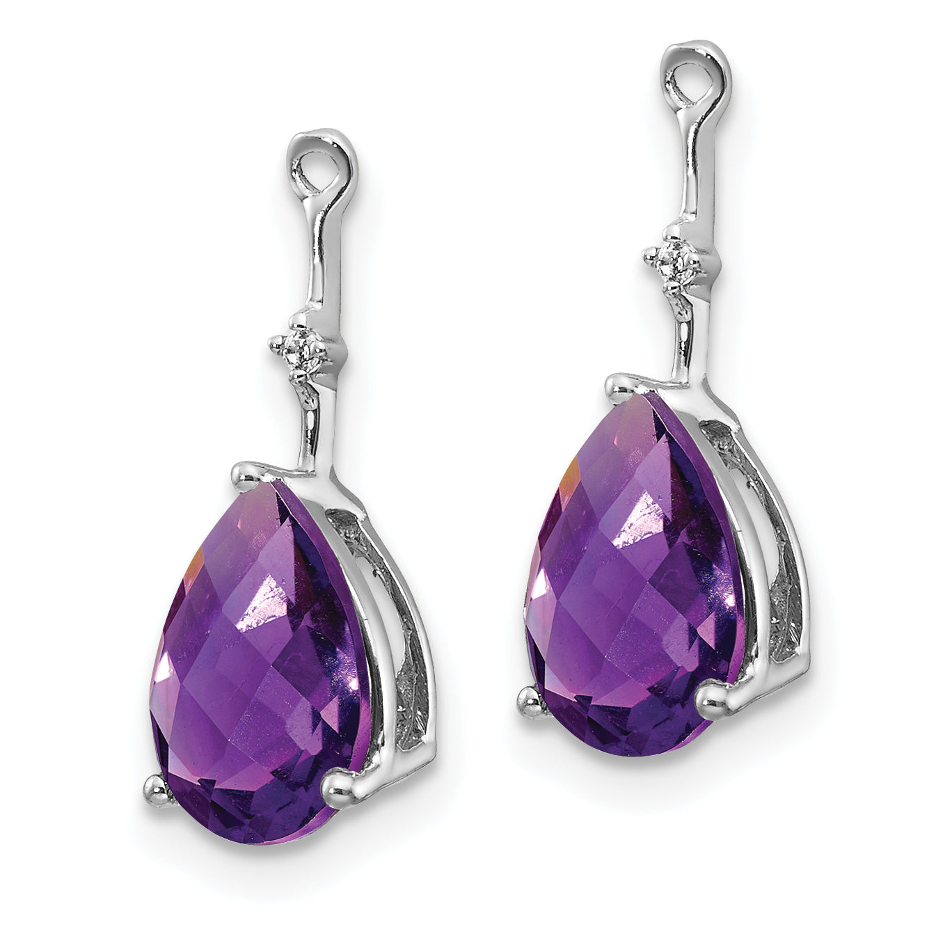 Solid 14k White Gold Simulated CZ and Amethyst Earring JacKets