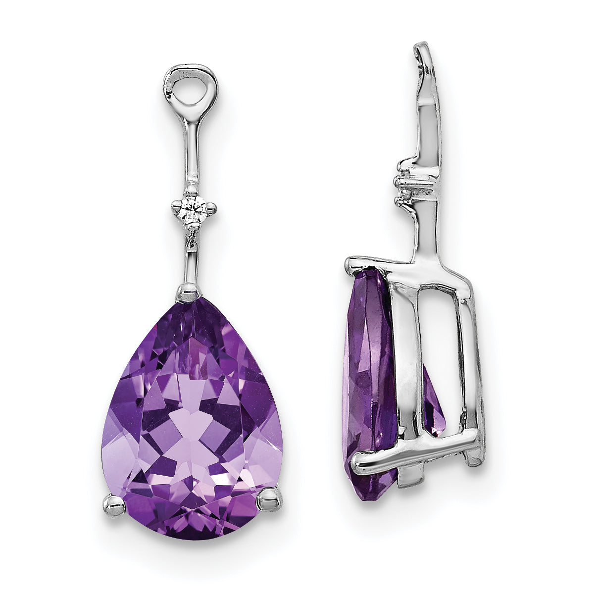 Solid 14k White Gold Simulated CZ and Amethyst Earring JacKets