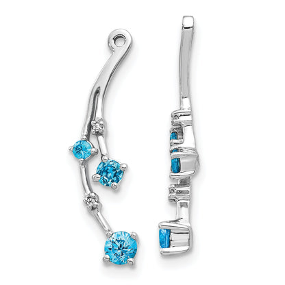 Solid 14k White Gold Simulated CZ and Blue Topaz Dangle Earring JacKets