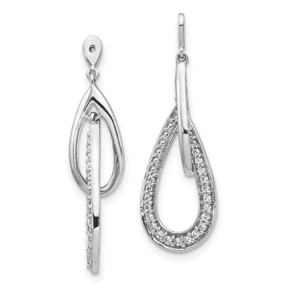 Solid 14k White Gold Double Teardrop Dangle Simulated CZ Earring JacKets