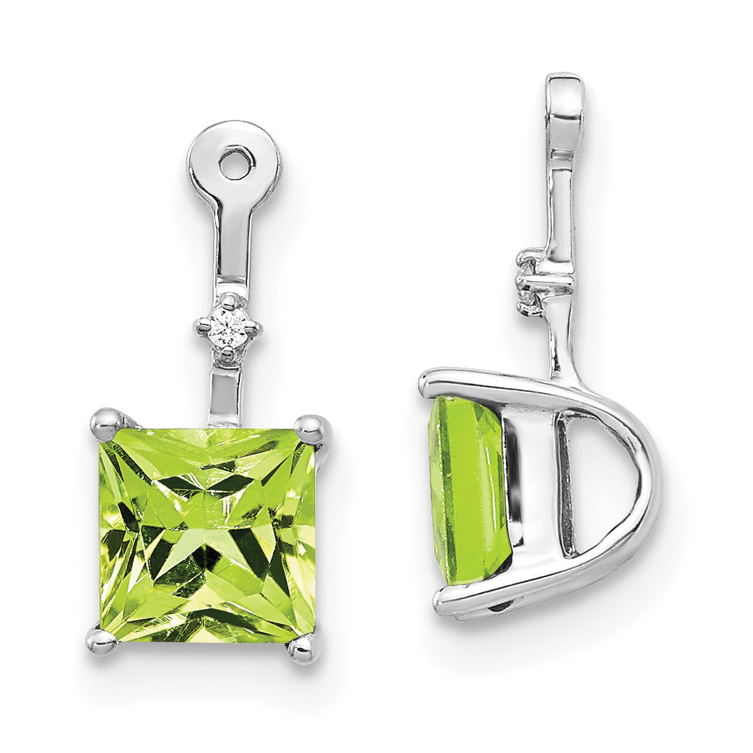 Solid 14k White Gold Simulated CZ and Square Peridot Earring JacKets