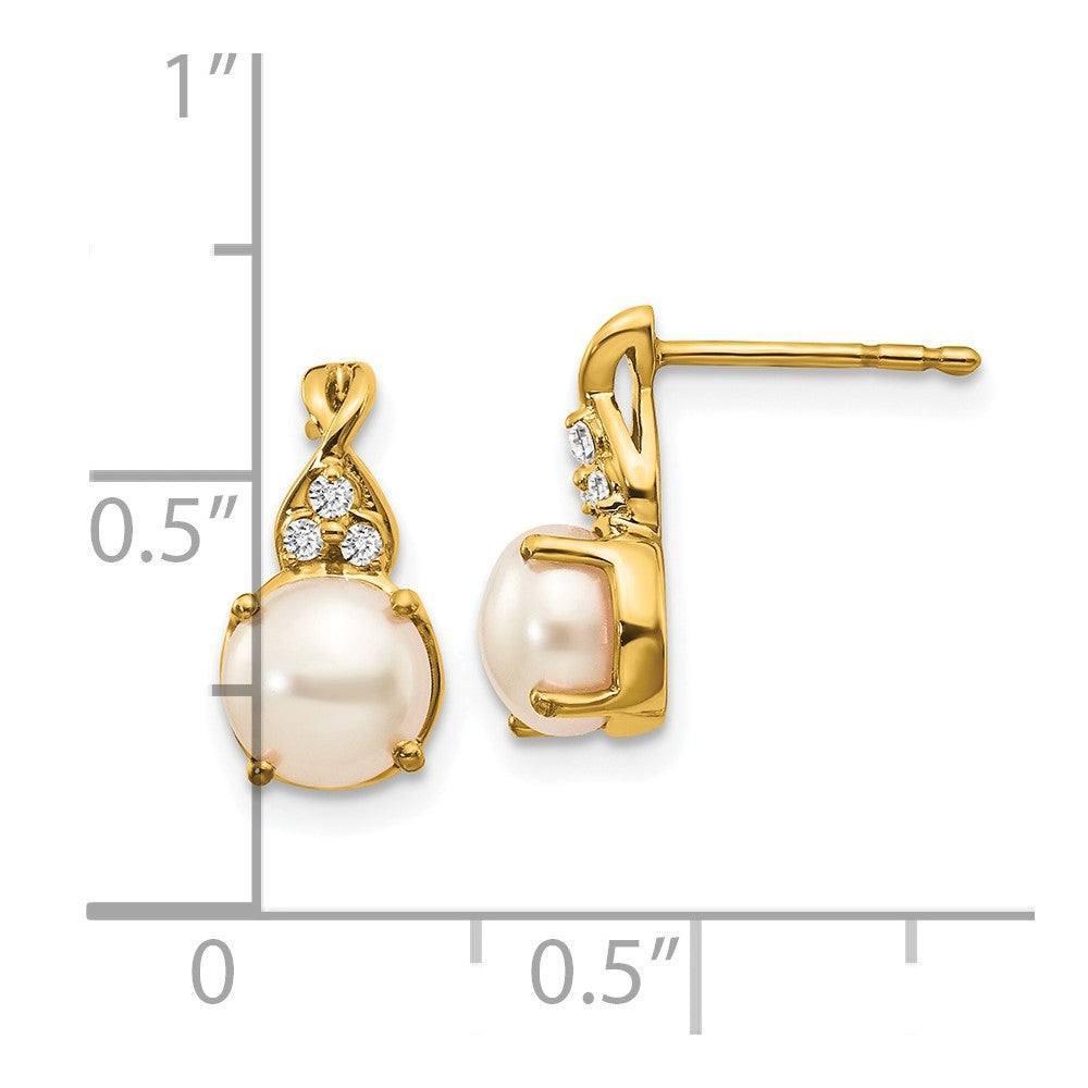 Solid 14k Yellow Gold FWC Pearl and Simulated CZ Earrings