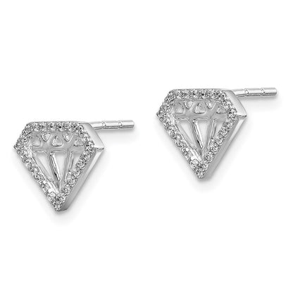 Solid 14k White Gold Simulated CZ Gemstone-Shaped Earrings