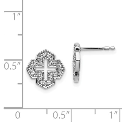 Solid 14k White Gold Simulated CZ Fancy Post Earrings