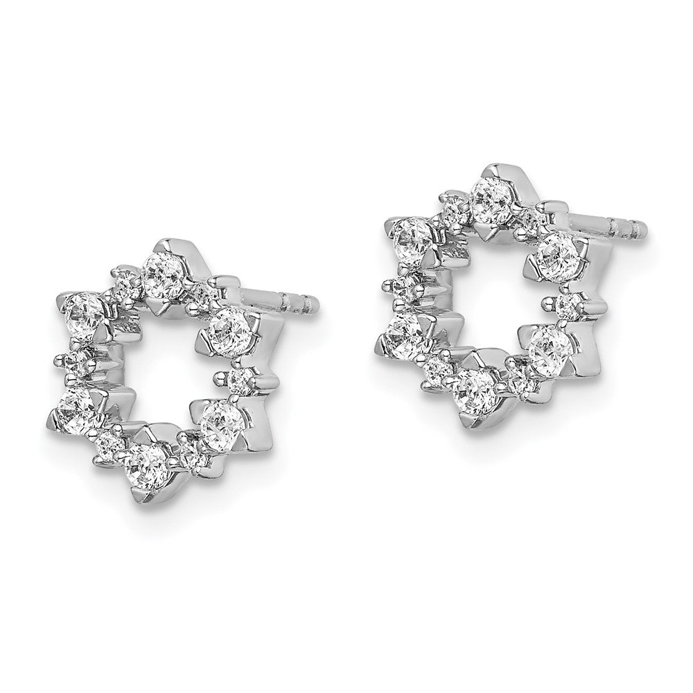 Solid 14k White Gold Simulated CZ Fancy Sunburst Earrings