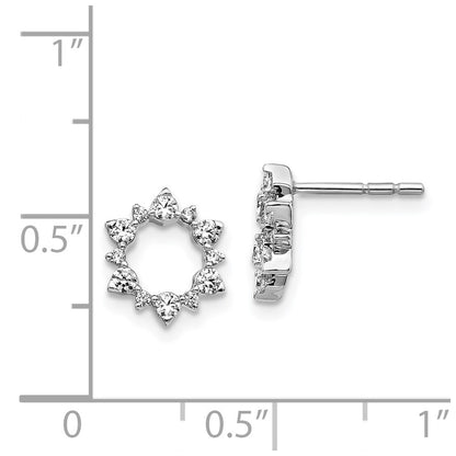 Solid 14k White Gold Simulated CZ Fancy Sunburst Earrings