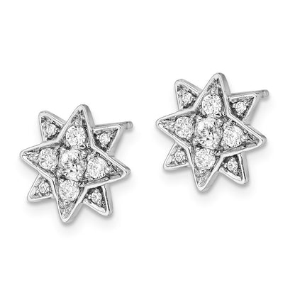 Solid 14k White Gold Simulated CZ Star Earrings
