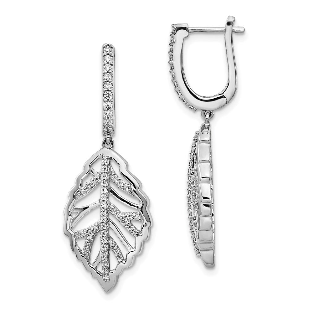 14k White Gold Real Diamond Leaf Leverback Earrings EM3707-050-WA