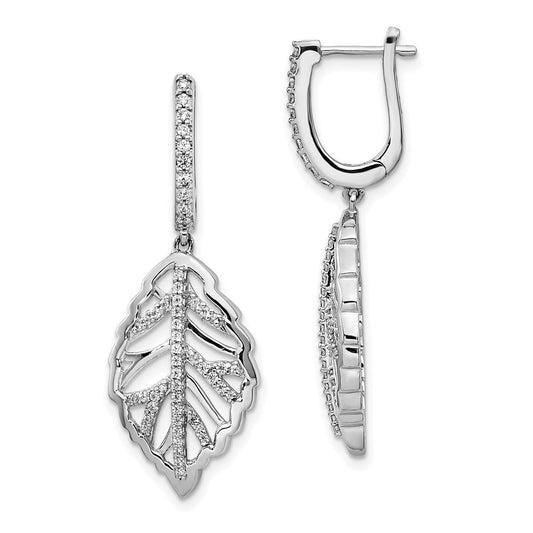 14k White Gold Real Diamond Leaf Leverback Earrings EM3707-050-WA