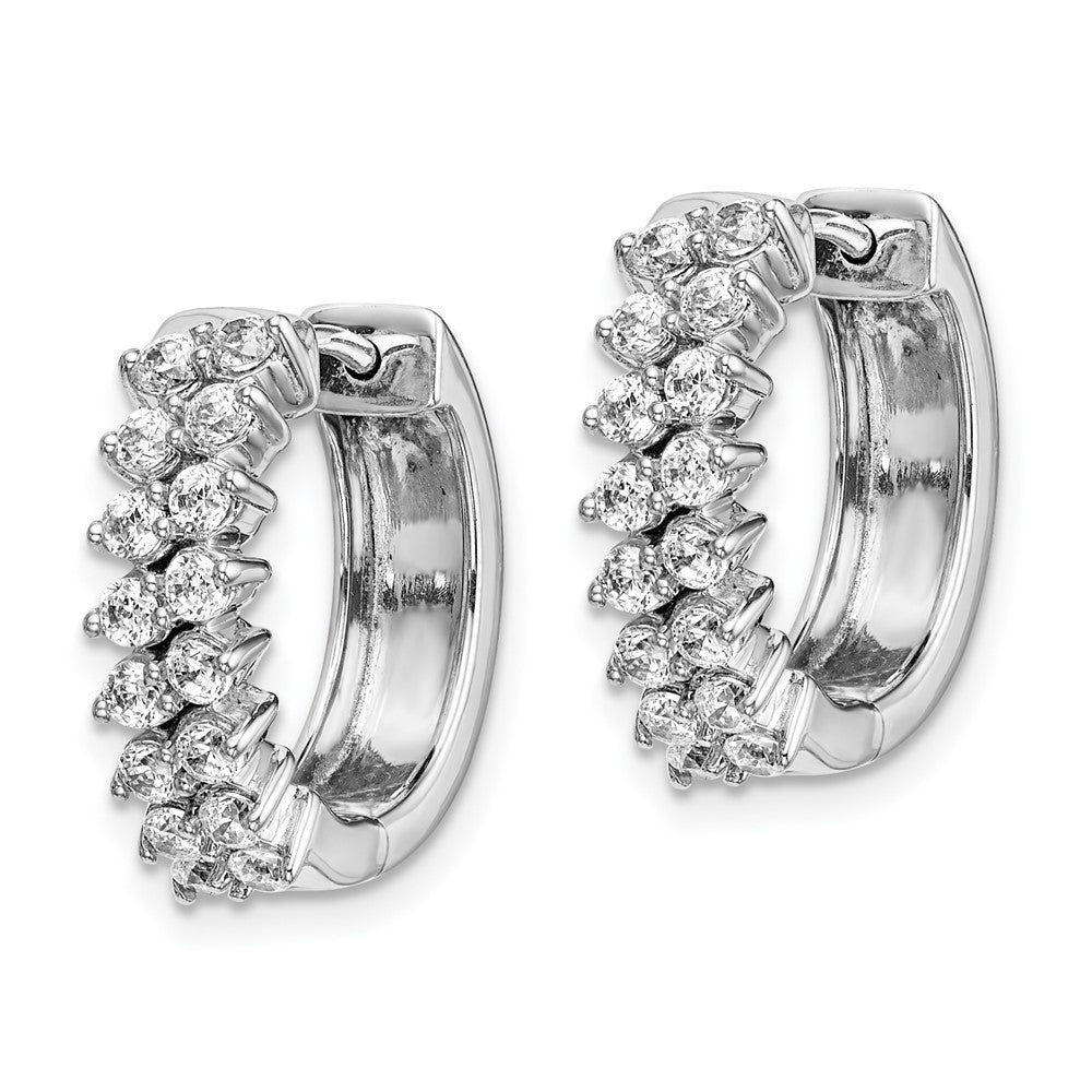 Solid 14k White Gold Simulated CZ Hinged Hoop Earrings