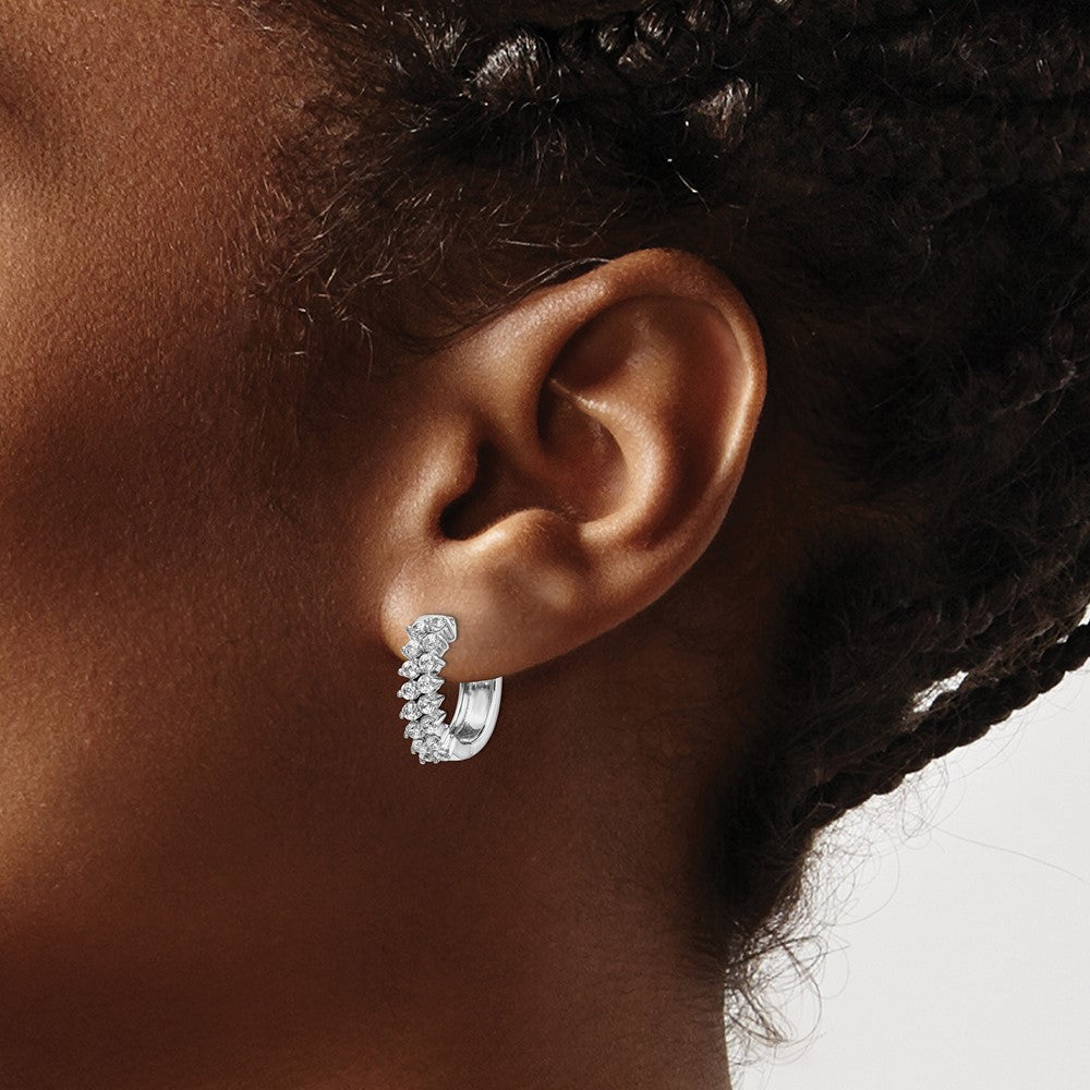 Solid 14k White Gold Simulated CZ Hinged Hoop Earrings