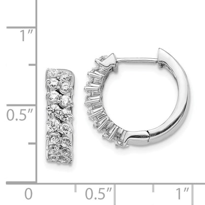 Solid 14k White Gold Simulated CZ Hinged Hoop Earrings