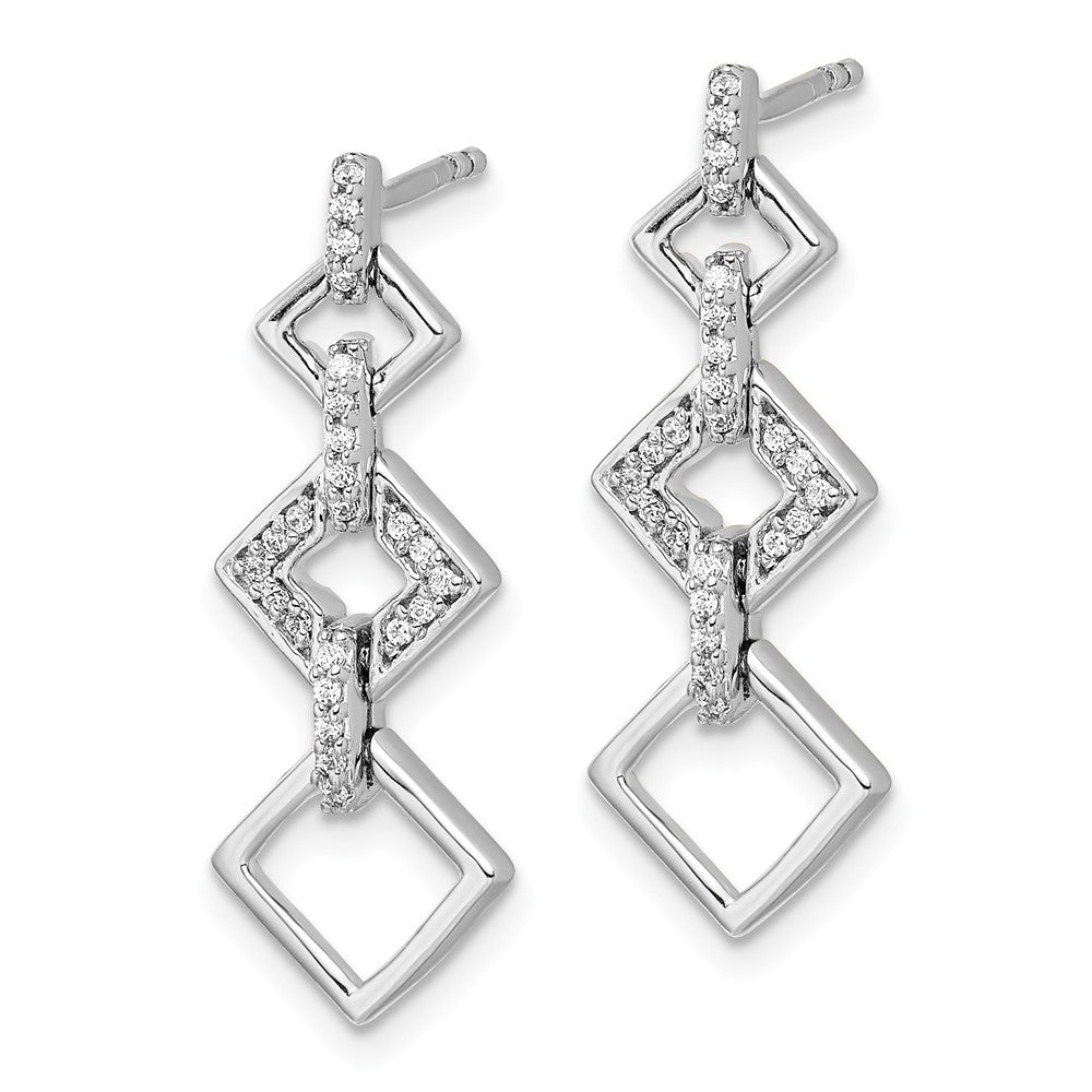 Solid 14k White Gold Simulated CZ Fancy Dangle Earrings