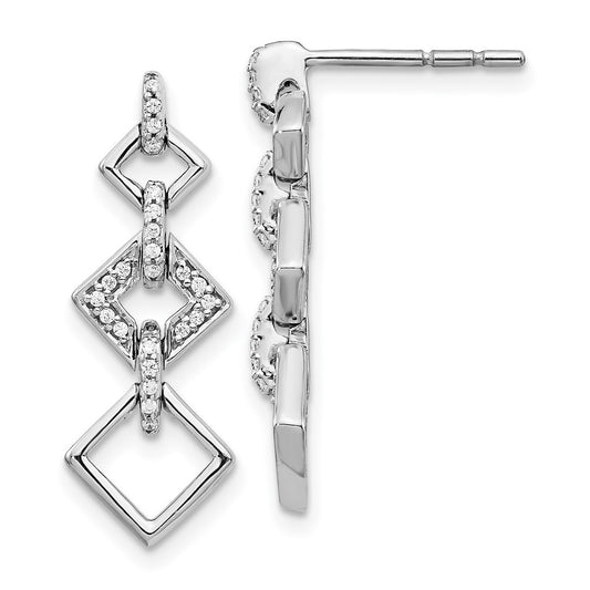 Solid 14k White Gold Simulated CZ Fancy Dangle Earrings