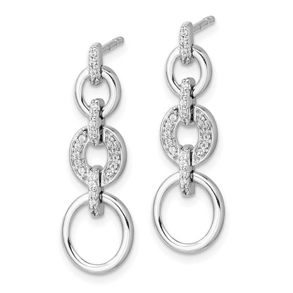 Solid 14k White Gold Simulated CZ Fancy Dangle Earrings