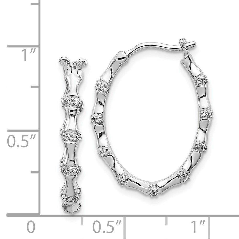 Solid 14k White Gold Simulated CZ Fancy Hoop Earrings