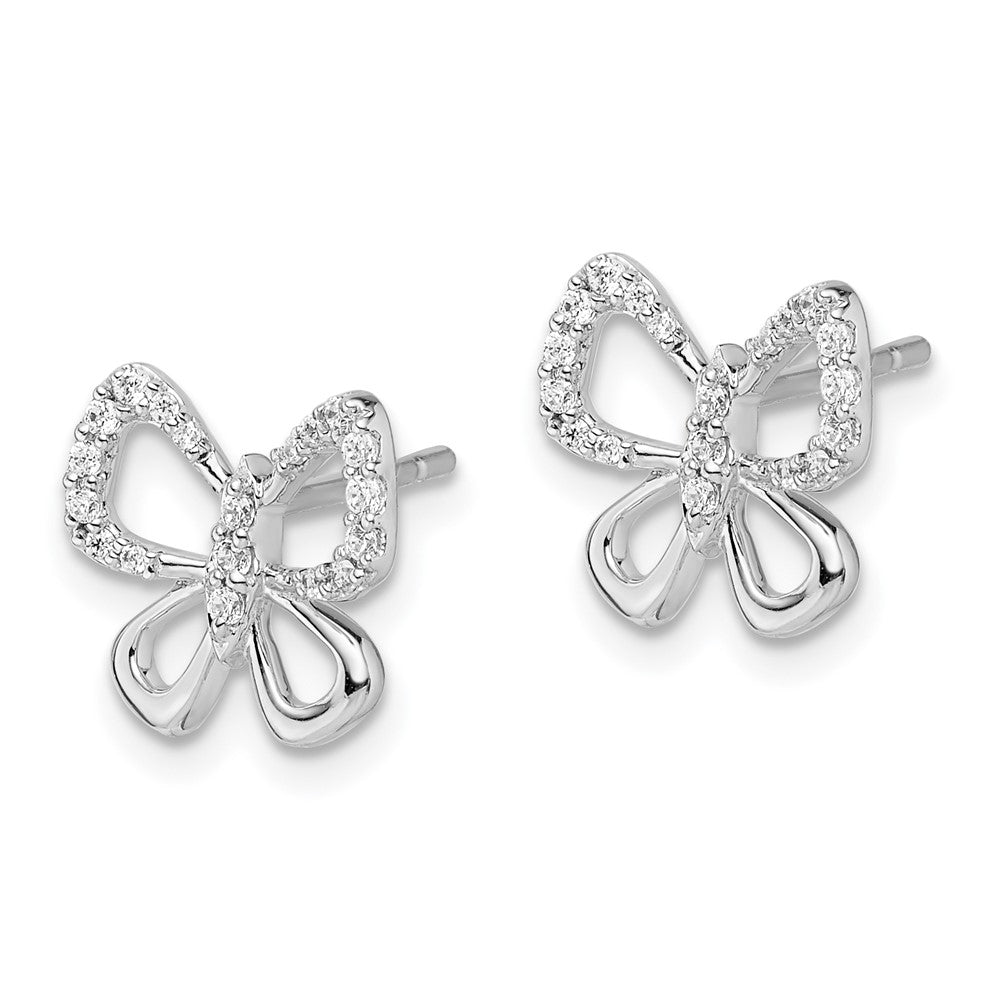 Solid 14k White Gold Simulated CZ Butterfly Earrings