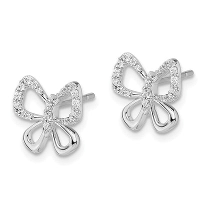 Solid 14k White Gold Simulated CZ Butterfly Earrings