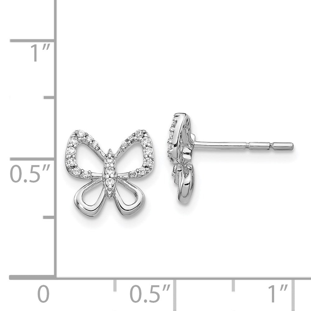 Solid 14k White Gold Simulated CZ Butterfly Earrings