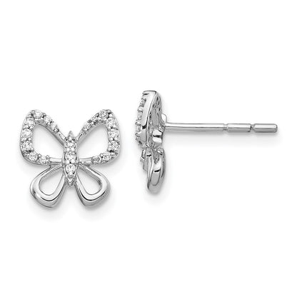 Solid 14k White Gold Simulated CZ Butterfly Earrings
