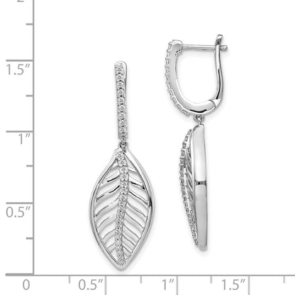 Solid 14k White Gold Simulated CZ Leaf LeverbacK Earrings