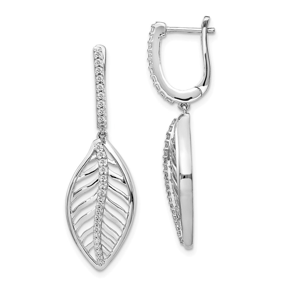 14k White Gold Real Diamond Leaf Leverback Earrings EM3729-033-WA