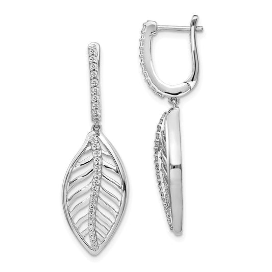 14k White Gold Real Diamond Leaf Leverback Earrings EM3729-033-WA
