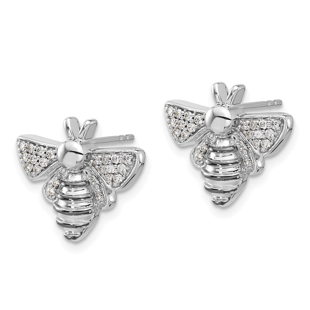 Solid 14k White Gold Simulated CZ Bee Earrings