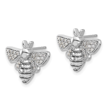 Solid 14k White Gold Simulated CZ Bee Earrings