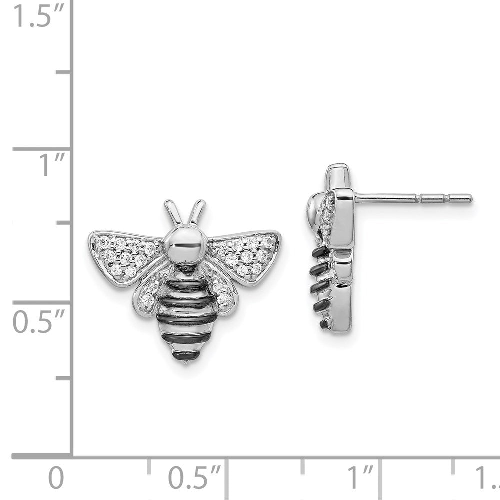 Solid 14k White Gold Simulated CZ Bee Earrings