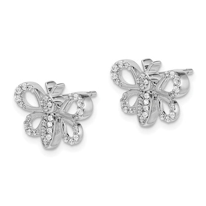 Solid 14k White Gold Simulated CZ Bee Earrings