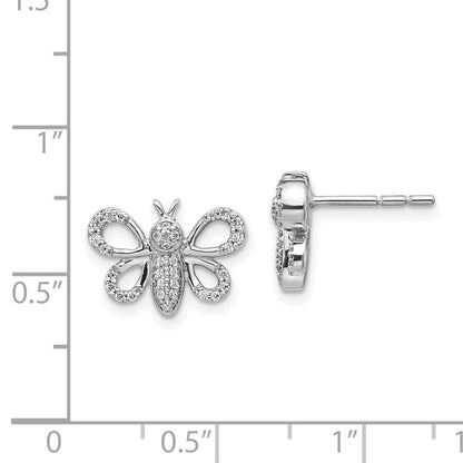 Solid 14k White Gold Simulated CZ Bee Earrings