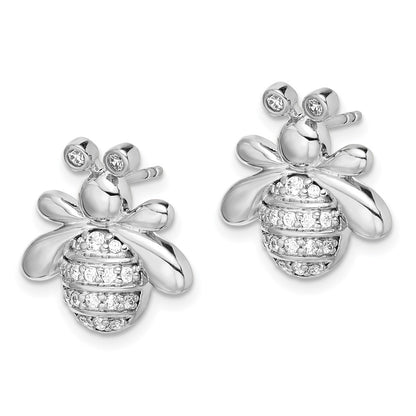 Solid 14k White Gold Simulated CZ Bee Earrings