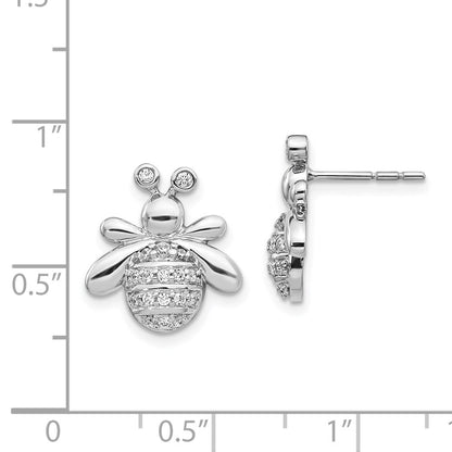 Solid 14k White Gold Simulated CZ Bee Earrings