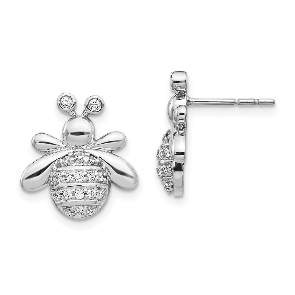 Solid 14k White Gold Simulated CZ Bee Earrings