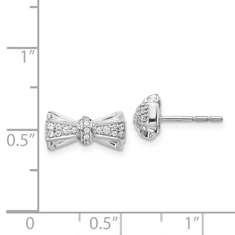 Solid 14k White Gold Simulated CZ Bow Post Earrings
