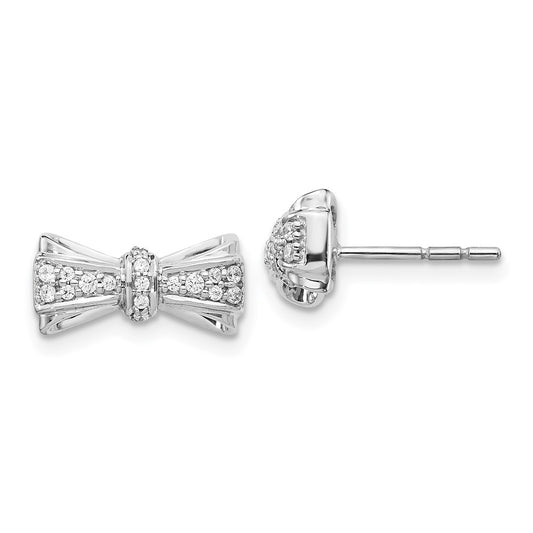 Solid 14k White Gold Simulated CZ Bow Post Earrings