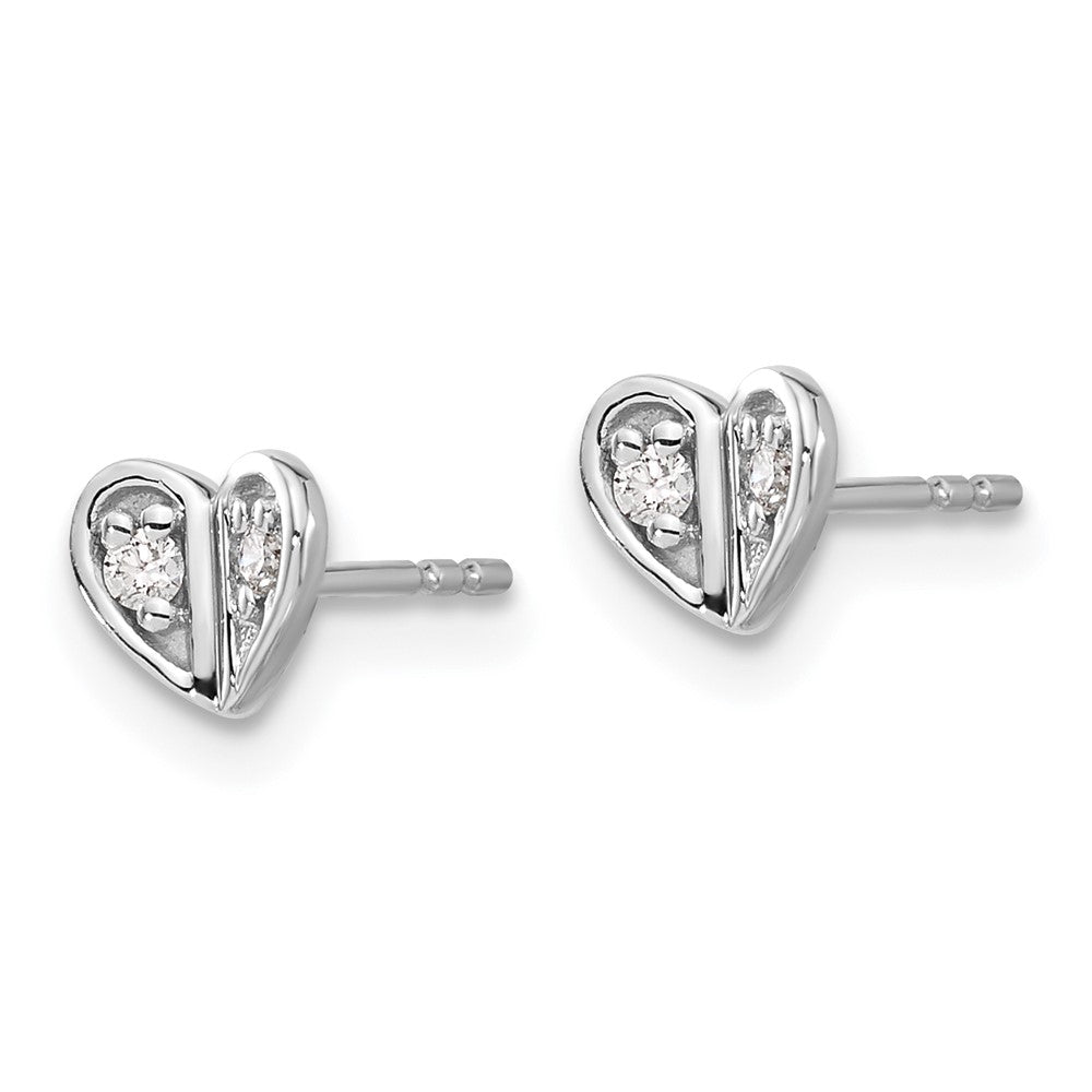 Solid 14k White Gold Simulated CZ Heart Earrings