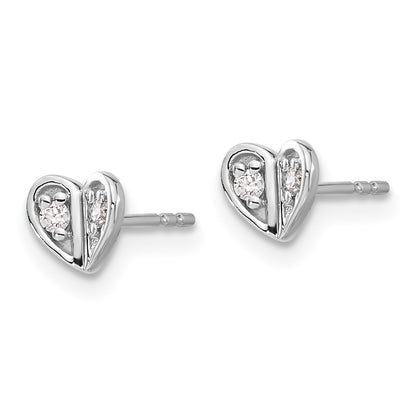 Solid 14k White Gold Simulated CZ Heart Earrings