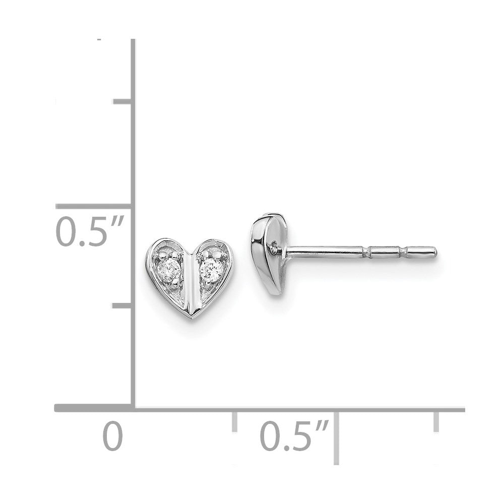 Solid 14k White Gold Simulated CZ Heart Earrings